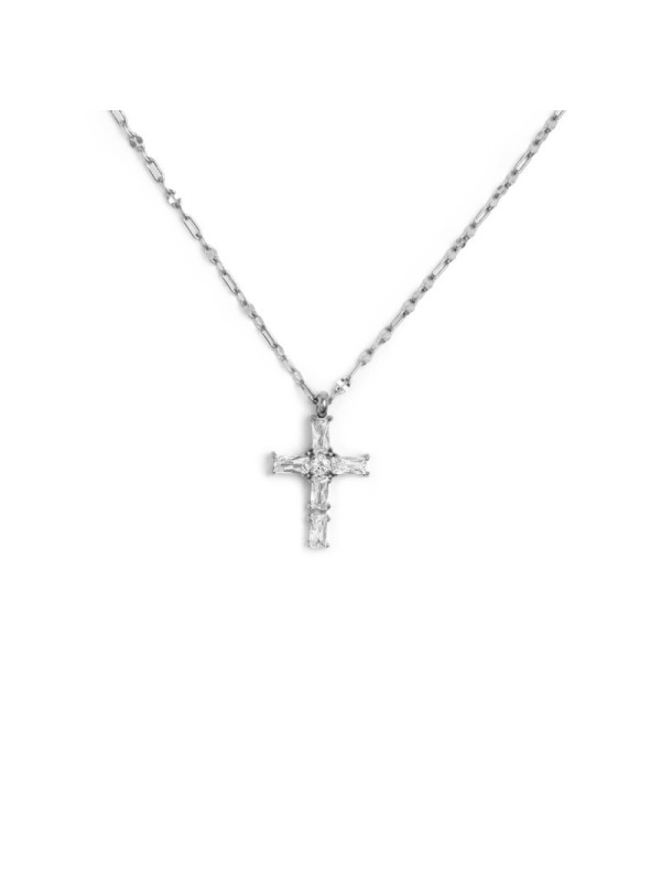 Collana Donna Marlù 31CN0007-W Croce Pendente in Acciaio Silver e Zirconi