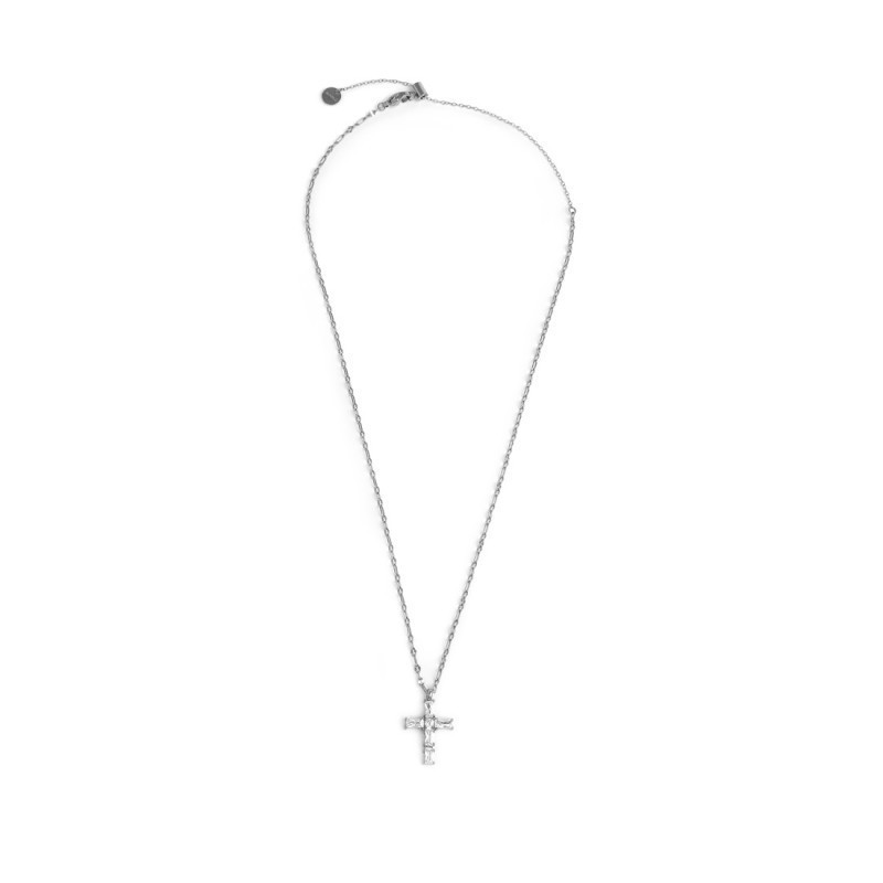 Collana Donna Marlù 31CN0007-W Croce Pendente in Acciaio Silver e Zirconi