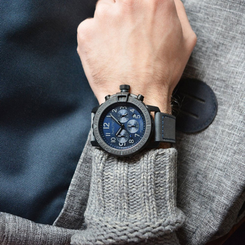 Men's NAUTICA Watch NMS 01 chronograph blue leather