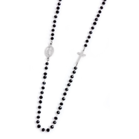Collana Unisex Marlù 33CO0006-N Acciaio Silver E Pietre Nere Rosario