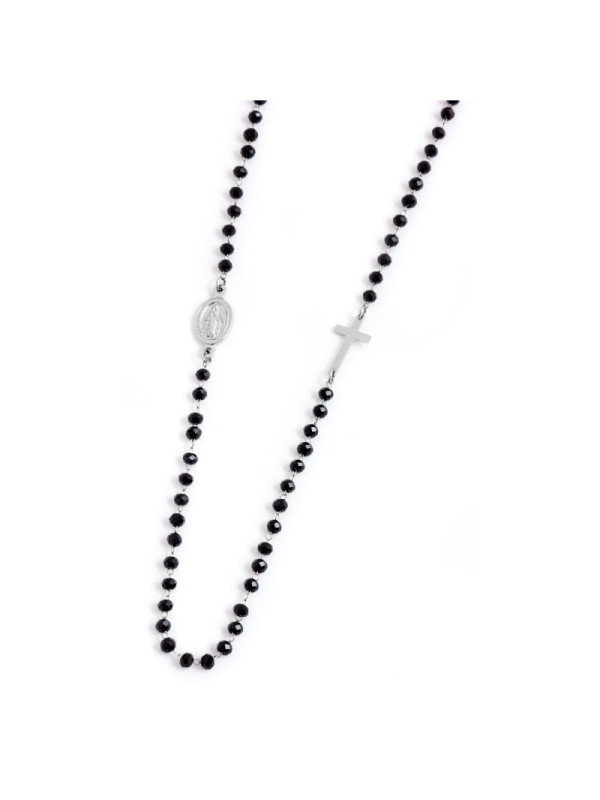 Collana Unisex Marlù 33CO0006-N Acciaio Silver E Pietre Nere Rosario
