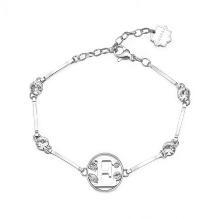 Bracciale donna lettera E bhkb053 in acciaio 316 anallergico pietre e swarovski