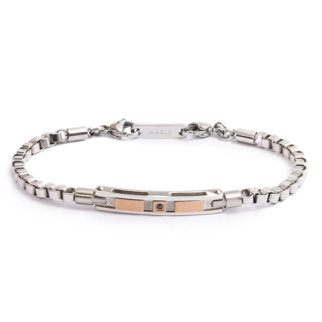 Bracciale catena da uomo Marlù Icons in acciaio e targa in pvd rosè con zircone nero 30BR0022R