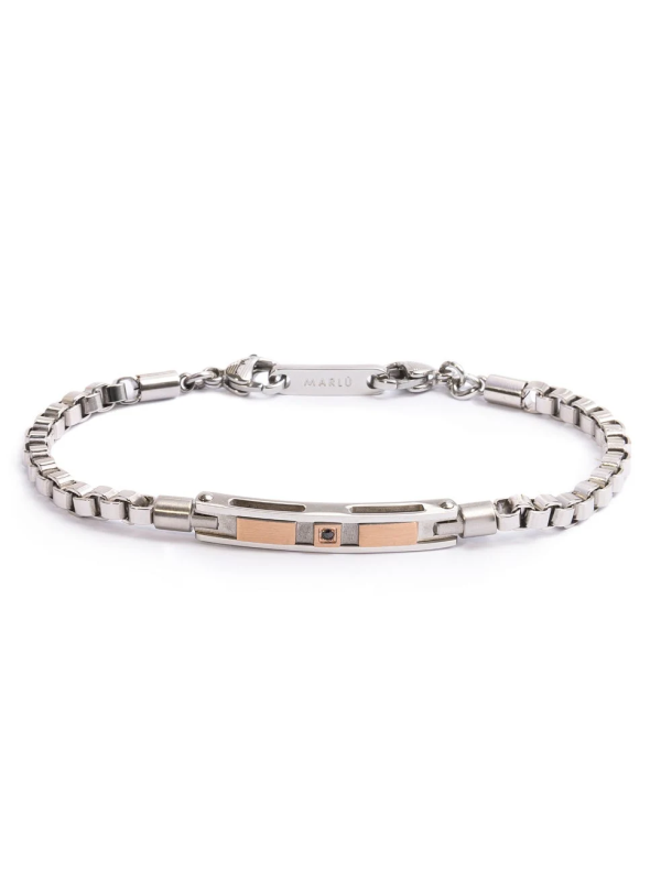 Bracciale catena da uomo Marlù Icons in acciaio e targa in pvd rosè con zircone nero 30BR0022R