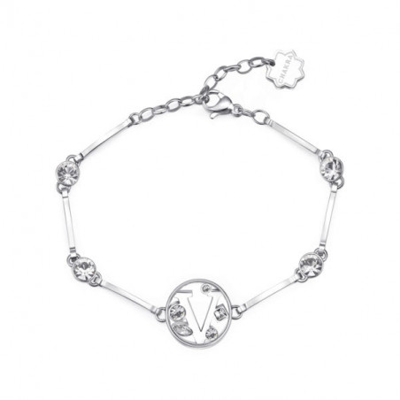 Bracciale donna lettera V bhkb070 in acciaio 316 anallergico pietre e swarovski