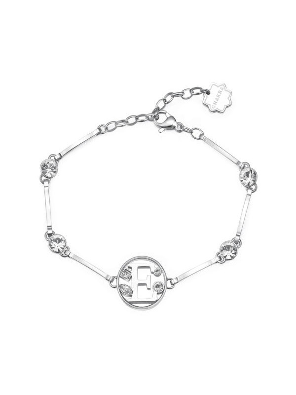 Bracciale donna lettera E bhkb053 in acciaio 316 anallergico pietre e swarovski