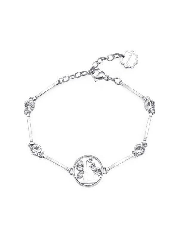 Bracciale donna lettera L bhkb060 in acciaio 316 anallergico pietre e swarovski