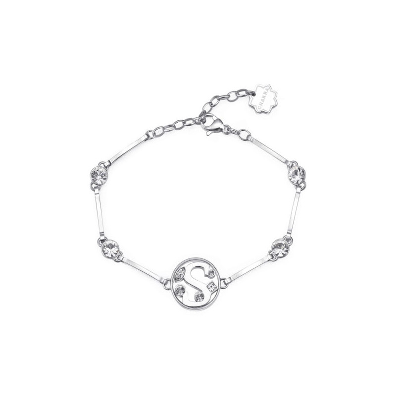 Bracciale donna lettera S bhkb067 in acciaio 316 anallergico pietre e swarovski Bracciale donna lettera S bhkb067 in acciaio 316 anallergico pietre e swarovski