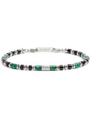 Bracciale Unisex Marlù 30BR0007 in Acciaio con Pietre Verdi e Nere Catena Marine
