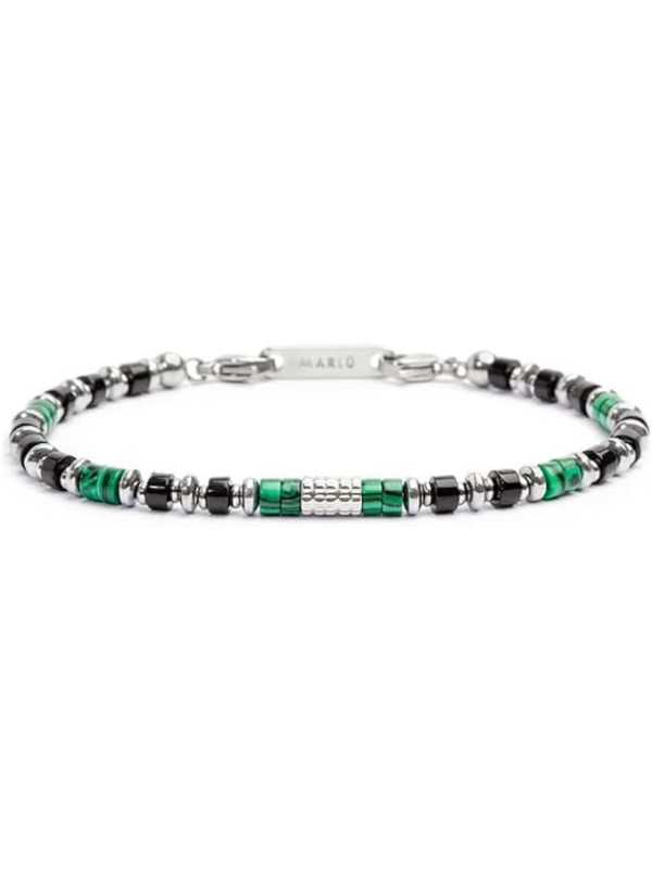 Bracciale Unisex Marlù 30BR0007 in Acciaio con Pietre Verdi e Nere Catena Marine