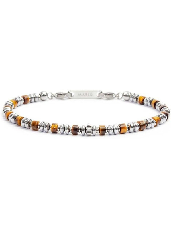 Bracciale Unisex Marlù 30BR0015-M in Acciaio Silver con Rondelle ed Ematite Marrone