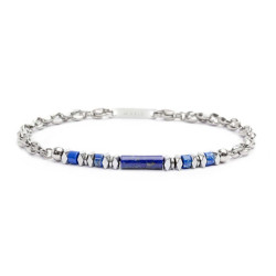 Bracciale Unisex Marlù 30BR0016-B in Acciaio Silver con Pietre Blu ed Ematite