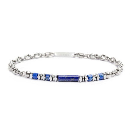 Bracciale Unisex Marlù 30BR0016-B in Acciaio Silver con Pietre Blu ed Ematite