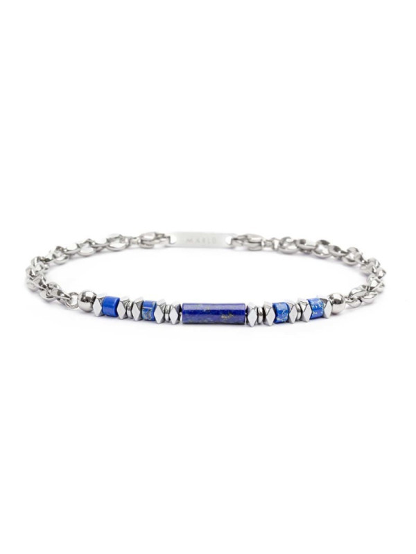 Bracciale Unisex Marlù 30BR0016-B in Acciaio Silver con Pietre Blu ed Ematite
