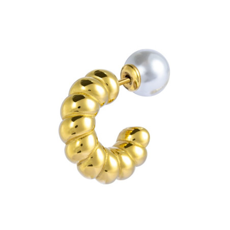 Orecchino Unisex cerchio arrotolato Marlù acciaio dorato e perla 33OR0076G