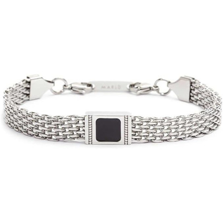 Bracciale Unisex Marlù 30BR0018-N Catena Mesh in Acciaio Silver con Pietra Nera