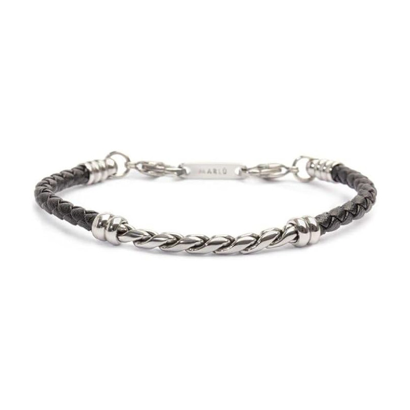 Bracciale Uomo Marlù 30BR0019 - N in Pelle Nera Centrale in Acciaio Silver Bracciale Uomo Marlù 30BR0019 - N in Pelle Nera Centrale in Acciaio Silver