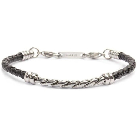 Bracciale Uomo Marlù 30BR0019 - N in Pelle Nera Centrale in Acciaio Silver