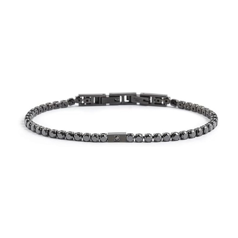 Bracciale Uomo Marlù 1BR0068-N in Acciaio Nero con Zirconi Neri