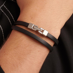 Bracciale Uomo Brosway Ink BIK137 in Pelle Nera con Centrale Acciaio