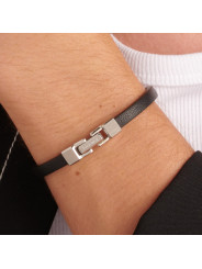 Bracciale Uomo Brosway Ink BIK135A in Pelle Nera con Centrale Acciaio