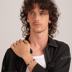 Bracciale Uomo Brosway Ink BIK135A in Pelle Nera con Centrale Acciaio