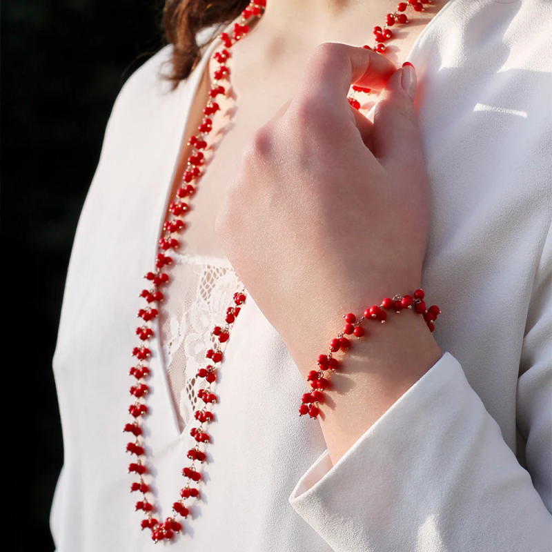 Collana Donna Maria Cristina Sterling G4106 Enjoy Corallo Rosso e Argento Rosa
