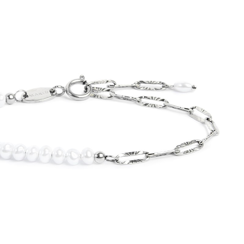 Bracciale Unisex Marlù catena Acciaio Silver figaro e perle irregolari 33BR0046-W
