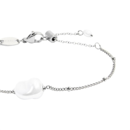 Bracciale Donna catena grumetta Marlù acciaio Silver con perla 33BR0050-W
