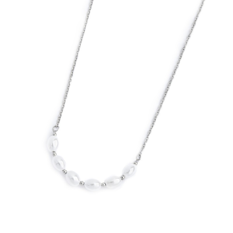 Collana girocollo da donna Marlù in acciaio Silver con perle 33CN0030-W