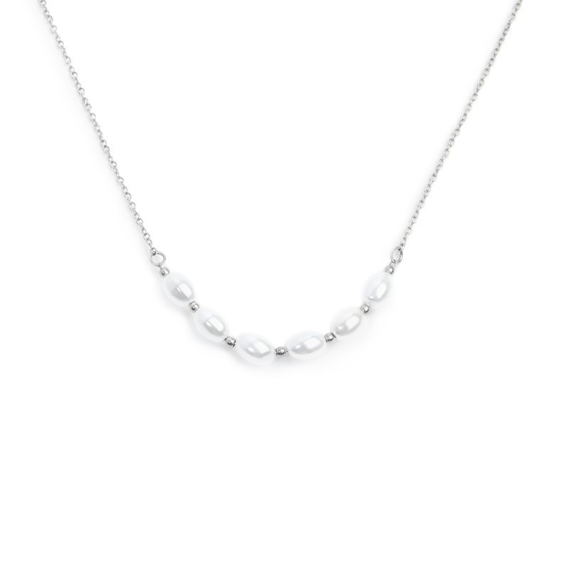Collana girocollo da donna Marlù in acciaio Silver con perle 33CN0030-W