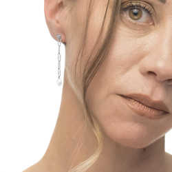 Mono orecchino pendente da donna Marlù acciaio con perla 33OR0062-W