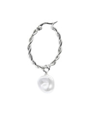 Monorecchino Donna cerchio arrotolato Marlù acciaio con perla 33OR0069-W