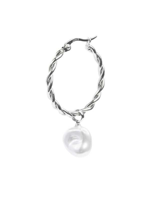 Monorecchino Donna cerchio arrotolato Marlù acciaio con perla 33OR0069-W