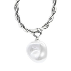 Monorecchino Donna cerchio arrotolato Marlù acciaio con perla 33OR0069-W