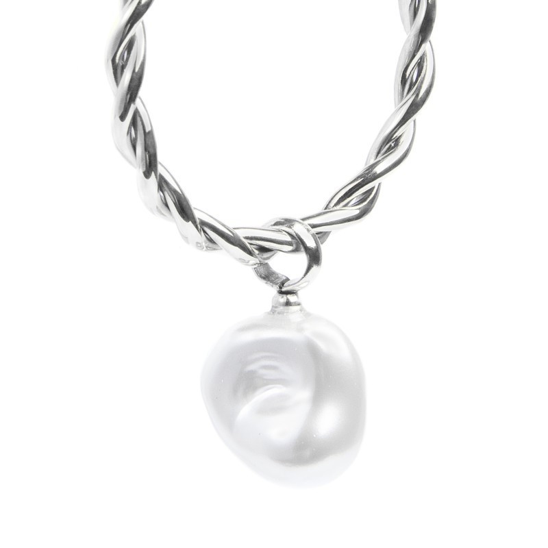 Monorecchino Donna cerchio arrotolato Marlù acciaio con perla 33OR0069-W