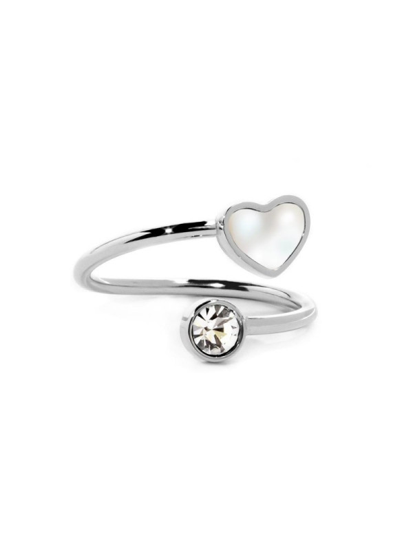 Anello Marlù Donna 15AN010W-S in Acciaio Silver cuore madre perla