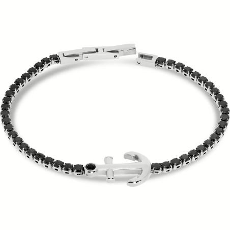 Bracciale Uomo LiuJo Tennis Acciaio zirconi Neri con ancora centrale MLJ504