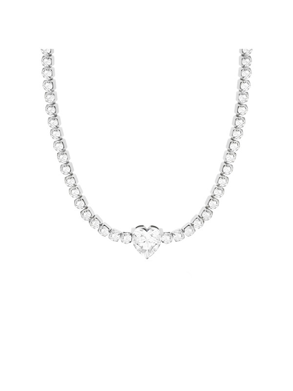 Collana Donna Liujo LJ2441 in Acciaio Silver con Cristalli e Centrale Cuore