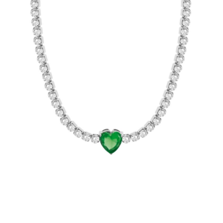 Collana Donna Liujo LJ2447 in Acciaio Silver con Cristalli Bianchi Cuore Centrale Verde