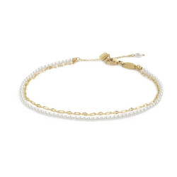 Cavigliera Donna Marlù 20CV090G-W doppia catena con perle bianche e lip-cable
