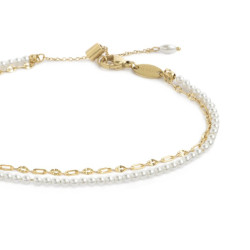 Cavigliera Donna Marlù 20CV090G-W doppia catena con perle bianche e lip-cable