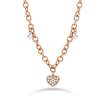 Collana Donna Liujo LJ2321 in Acciaio 3161l Pvd Oro Rosa con Cuore Zirconi Bianchi