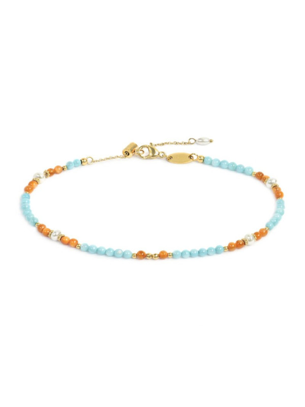 Cavigliera Donna Marlù 20CV093G con elementi madreperla colorati e perle bianche irregolari