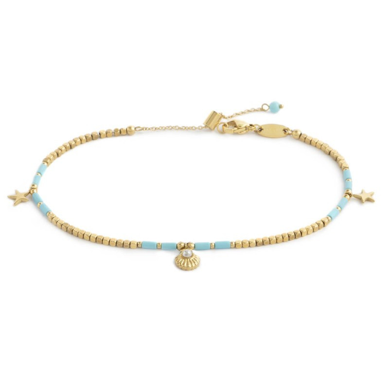 Cavigliera Donna Marlù 20CV092G-T con ematite cubica alternata a perline conchiglia e stelle marine pendenti Cavigliera Donna Marlù 20CV092G-T con ematite cubica alternata a perline conchiglia e stelle marine pendenti