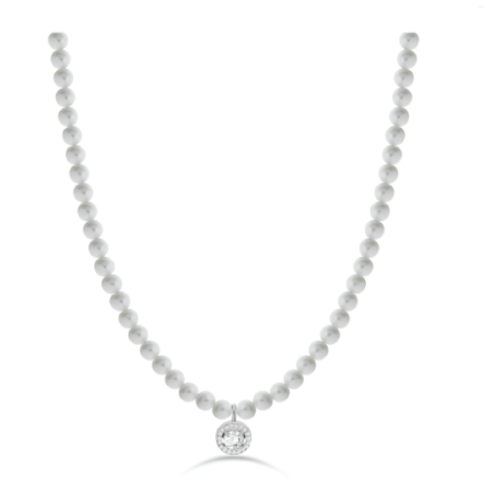 Collana con Perle Donna Liujo LJ2579 in Acciaio 3161l con Ciondolo in Acciaio e Zirconi