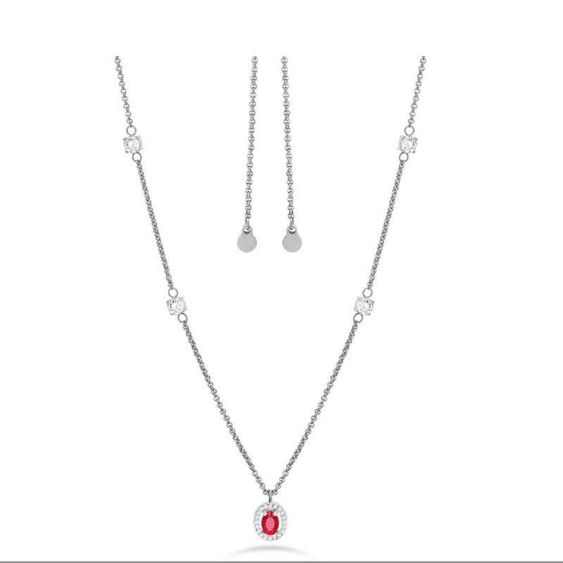 Collana Donna Liu Jo Acciaio Catena Rollò con pietra rossa a ovale LJ2291