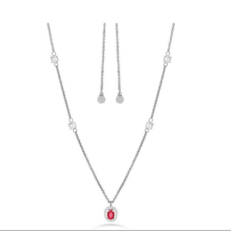 Collana Donna Liu Jo Acciaio Catena Rollò con pietra rossa a ovale LJ2291