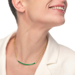 Collana Donna Marlù 33CN0014G-V Vision Catena in Acciaio Oro Centrale Zirconi Verdi