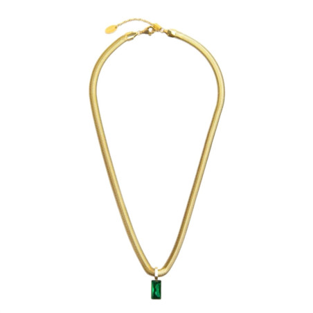Collana Donna Marlù 33CN0016G-V Vision Catena Snake in Acciaio Oro e Zircone Verde